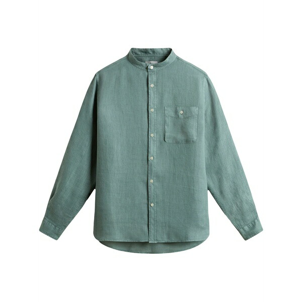毛糸 分限者 メンズ プルオーバー トップス Band-collar button-up shirt Green