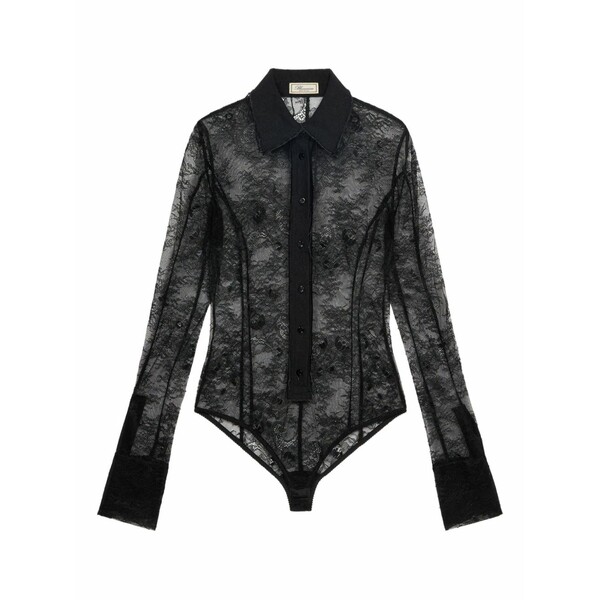 ブルマリン レディース Tシャツ トップス Lace-panelled shirt bodysuit Black｜asty