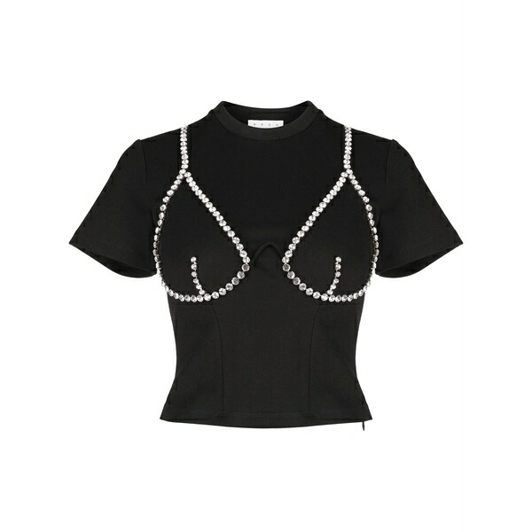 エリア レディース Tシャツ トップス Crystal-embellished cup-chain t-shirt Black