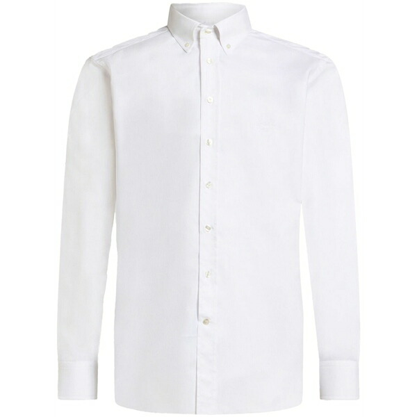 エトロ メンズ シャツ トップス Logo-embroidered button-down shirt White｜asty