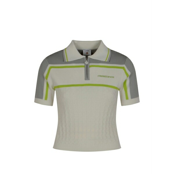カサブランカ レディース ポロシャツ トップス Zip-up striped polo shirt Neutrals｜asty 68,090円