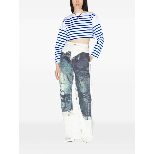 ジャン極点 ゴルチエ レディース プルオーバー トップス Long-sleeve stripe-pattern crop top White