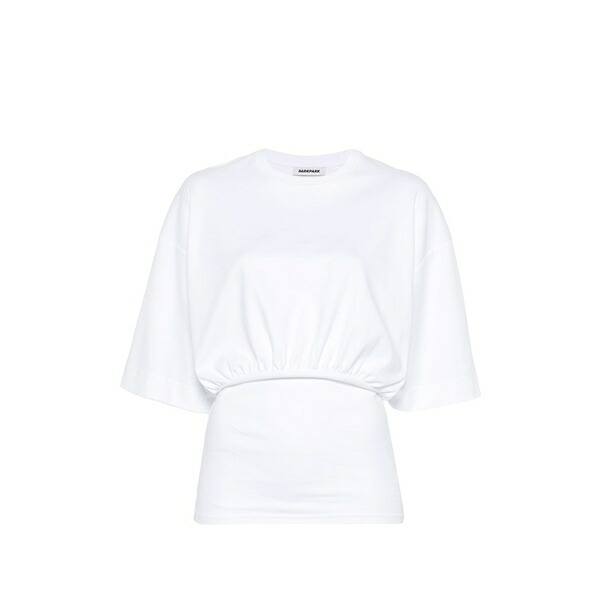うす暗い運動場 レディース プルオーバー トップス Gathered-detail t-shirt White