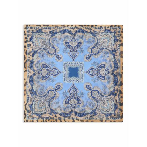 エトロ メンズ えり巻き・袈裟・えり巻き 付属物 Animal paisley-motif silk pocket square Blue