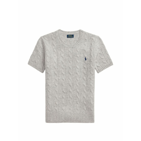 ラルフローレン レディース Tシャツ トップス Cable-knit short-sleeve top Grey|asty