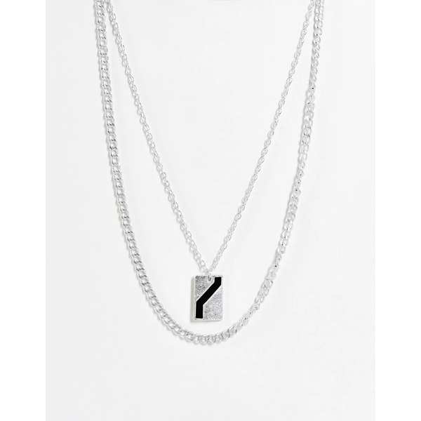 アイコンブランド メンズ ネックレス チョーカー アクセサリー Icon Brand Double Chain And Pendant In Silver Silver 新生活