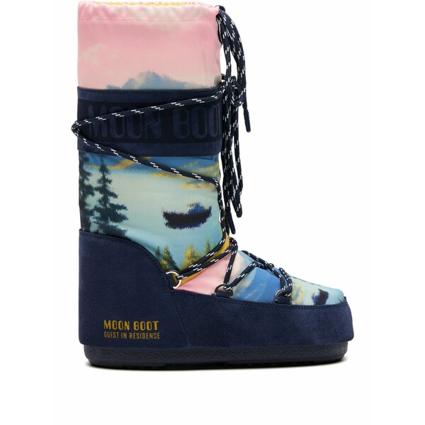 お月さまブーツ メンズ ブーツ シューズ X guest インチ residence icon landscape-print lace-up boots Blue