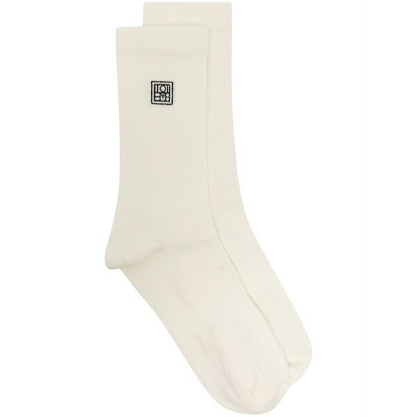 トーテム レディース ソックス アンダーお召しもの Logo-intarsia ribbed-knit socks White