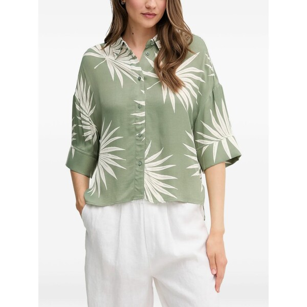 ウイ レディース シャツ トップス Leaf print shirt Green|asty