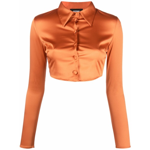 ジーシーディーエス レディース シャツ トップス Cropped satin shirt Orange|asty