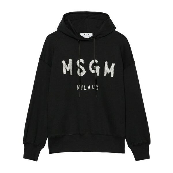 エムエスジイエム レディース パーカー・スウェットシャツ アウター Logo-print cotton hoodie Black