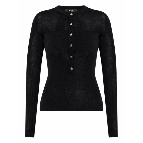 ヴェルサーチ レディース 編み物\u0026スウェーター アウター Button-embellished wool sweater Black