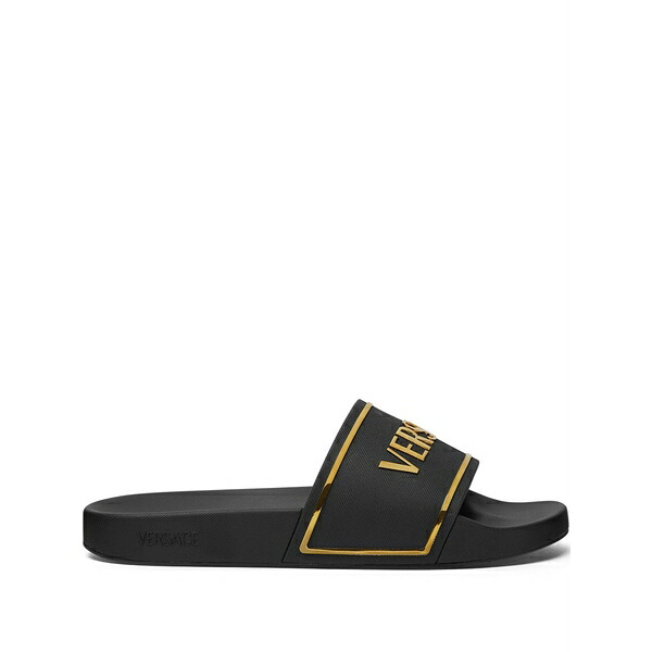 ヴェルサーチ メンズ サンダル シューズ Logo-print slides Black
