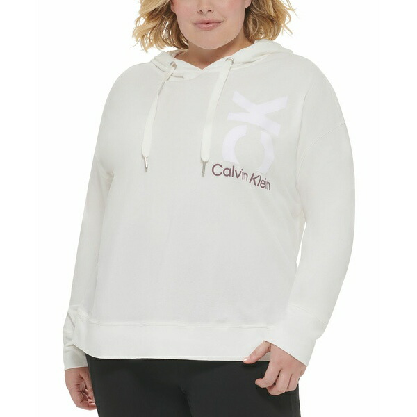 ブランド カルバンクライン CASHMERE MIX HOODIE Hoodie white clay heather：asty レディース  パーカー・スウェットシャツ アウター いておりま