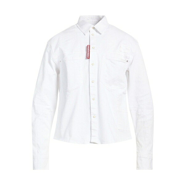 【貨物輸送無料】 ディースクエアード メンズ プルオーバー トップス Denim shirts White カジュアルシャツ-トップス-メンズファッション