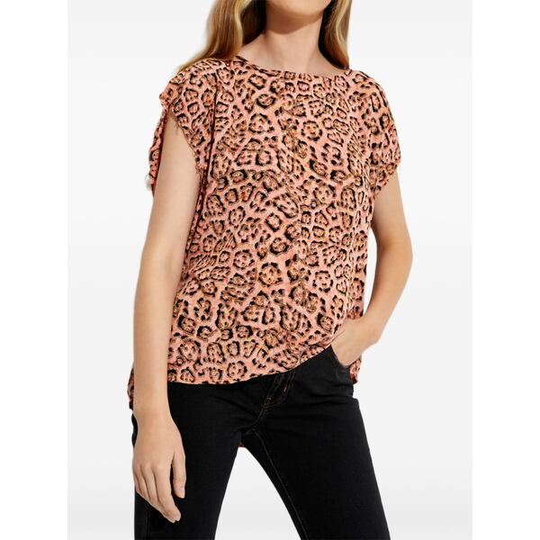 壱 ティースプーン レディース プルオーバー トップス Animal-print tie-fastening t-shirt Orange