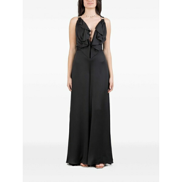 ハニタ レディース 衣裳 トップス Ruffle-detail split-leg jumpsuit Black