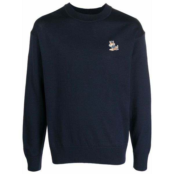 住み家 稲荷 メンズ パーカー・スウェットシャツ アウター Embroidered fox-patch sweatshirt Blue