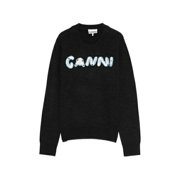 ガニー レディース 編み物\u0026プルオーバー アウター Appliqu￡ crew neck knitwear Black