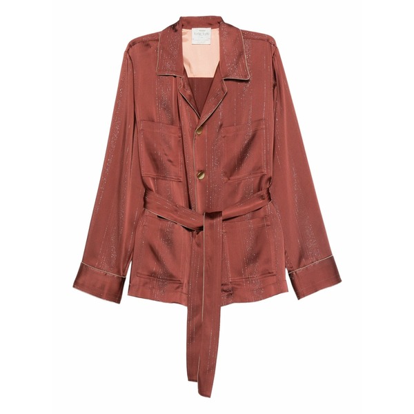 フォルテ フォルテ レディース 上衣＆上衣 アウター Metallic-striped belted jacket Brown