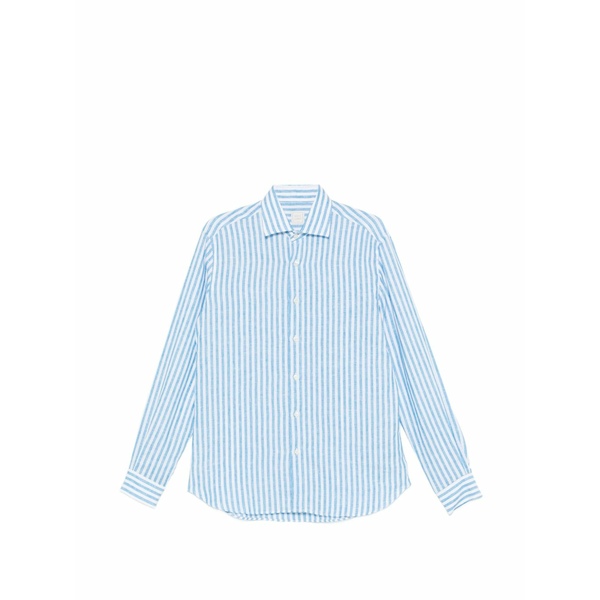 １２０％リノ メンズ プルオーバー トップス Striped-pattern linen shirt Blue
