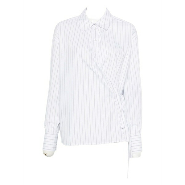 ツイン書き割り レディース ティーシャツ トップス Pinstripe wrap shirt White