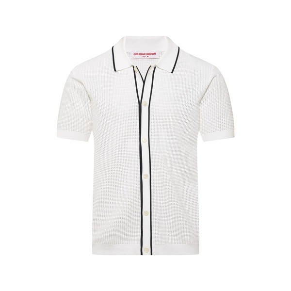 オールバー ブラウン メンズ シャツ トップス Roddy striped button-fastening shirt White｜asty