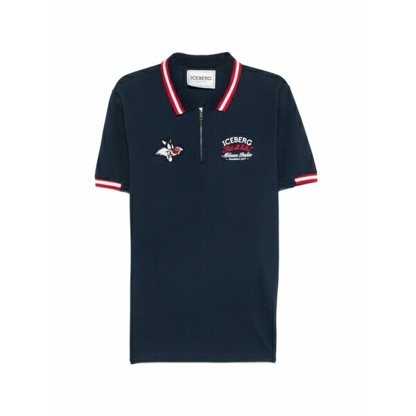 アイスバーグレタス メンズ スポーツシャツ トップス X looney tunes embroidered zip-neck polo shirt Blue