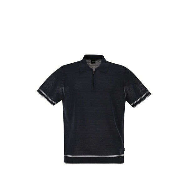 主任者 メンズ スポーツシャツ トップス Half-zip contrast-stripe polo shirt Blue