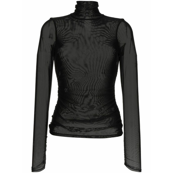 サンクアセプト レディース ティーシャツ トップス Crystal-embellished tulle t-shirt Black