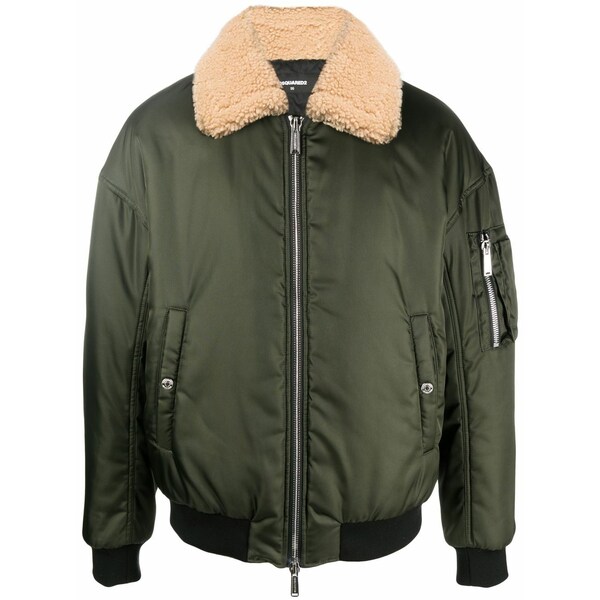 ディースクエアード メンズ 上衣＆上衣 アウター Faux shearling-trim zip-up bomber jacket Green
