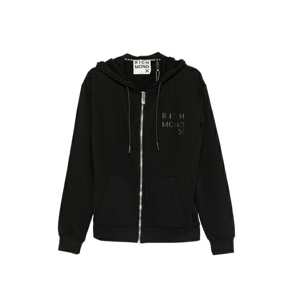 ジョン バージニアの州都 メンズ パーカー・スウェットシャツ アウター Logo-print zip-up hoodie Black