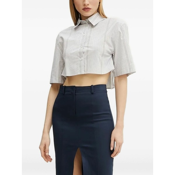 パトリツィア ペペ レディース プルオーバー トップス Striped cropped shirt Grey