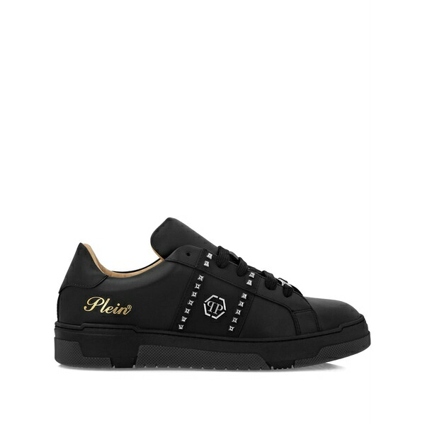 フィリップ飾り気の無い メンズ スニーカー シューズ Lace-up leather sneakers Black
