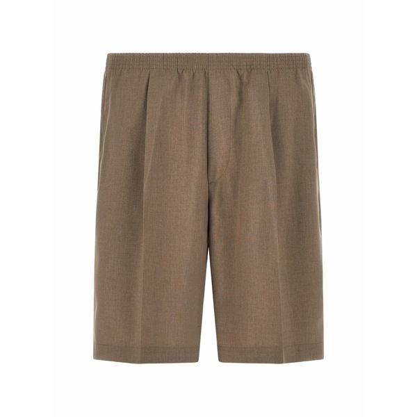 地下室 部屋の入り口 メンズ 心地よいズボン下 ボトムス Elasticated waistband pleated shorts Brown