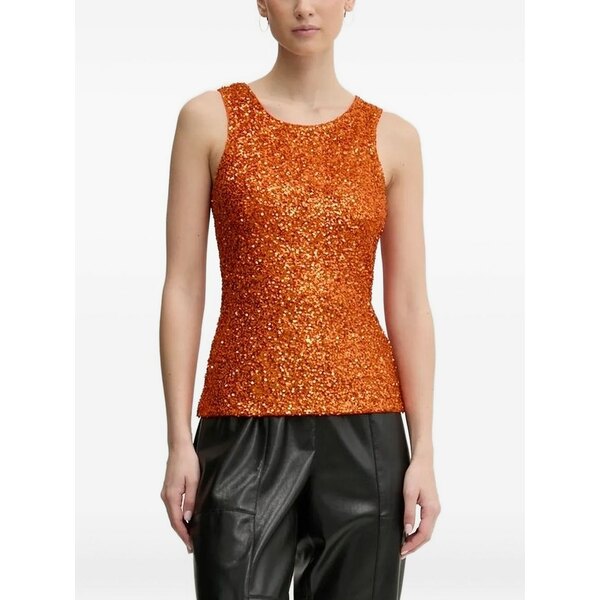 ネバーフリードレスド レディース カットソー トップス Sequin crew-neck top Orange
