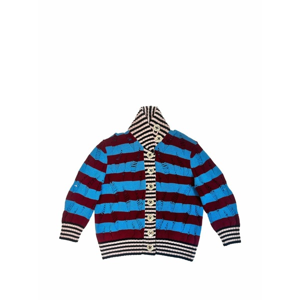 チョポヴァ ロウェナ レディース ジレー アウター Letterman distressed-effect striped cardigan Blue
