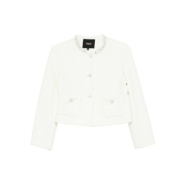 マージュ レディース 上衣＆上衣 アウター Embellished tweed jacket White