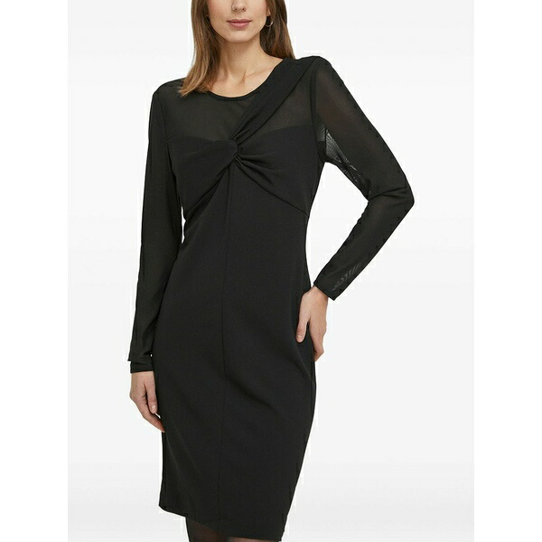 ダナ キャラン ニューヨーク州 レディース 衣裳 トップス Knot-detail long-sleeve mini dress Black