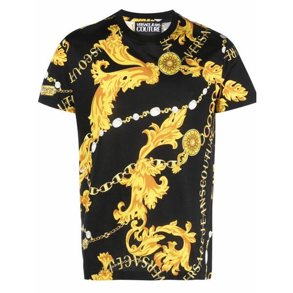 呼びりん探し回る メンズ ティーシャツ トップス Barocco-print cotton t-shirt Black