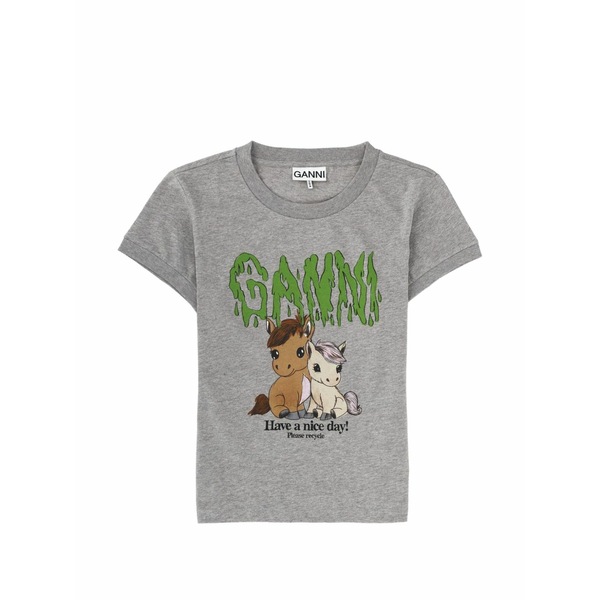 ガニー レディース ティーシャツ トップス Graphic-print cotton t-shirt Grey