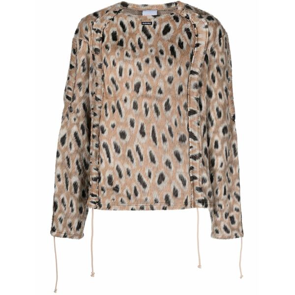 青碧ビー玉 メンズ 編み物\u0026プルオーバー アウター Leopard-print brushed-finish jumper  Neutrals