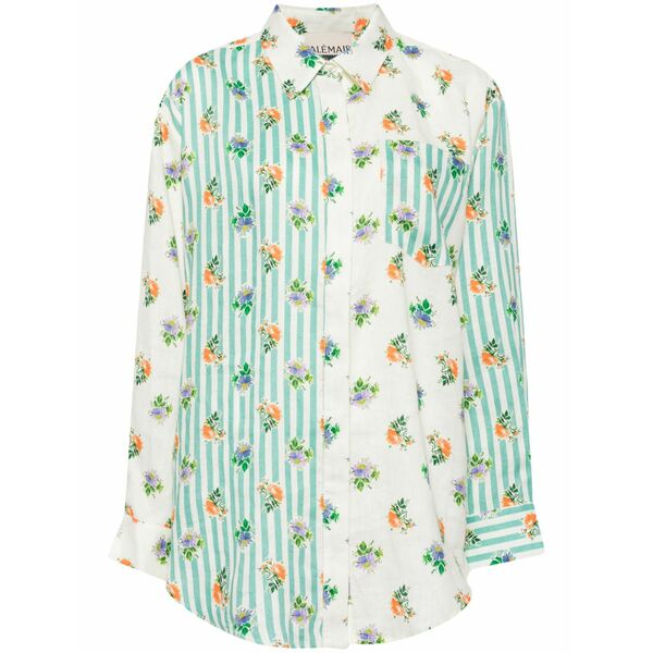 アレメ レディース プルオーバー トップス Floral-print striped linen shirt Neutrals