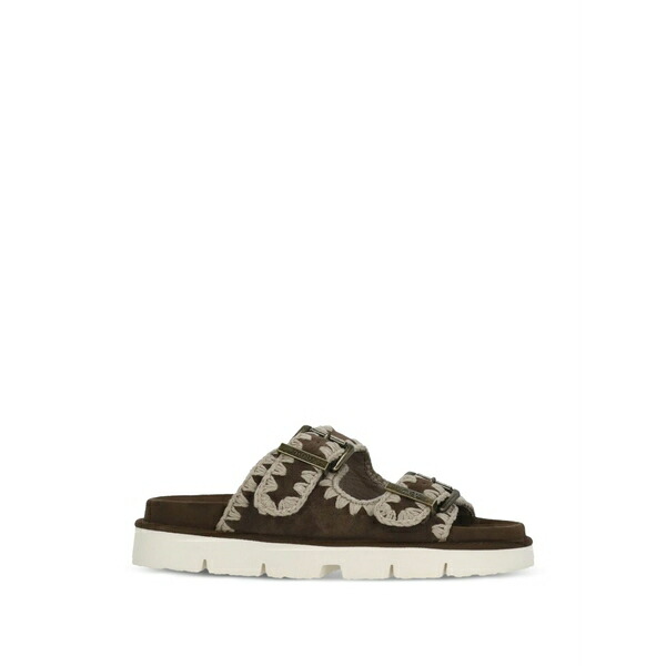 モウ レディース サンダル シューズ Crochet-trim buckle-strap sandals Brown