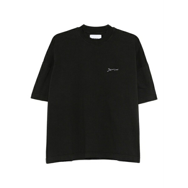 ボン犀 メンズ ティーシャツ トップス Logo-embroidery t-shirt Black