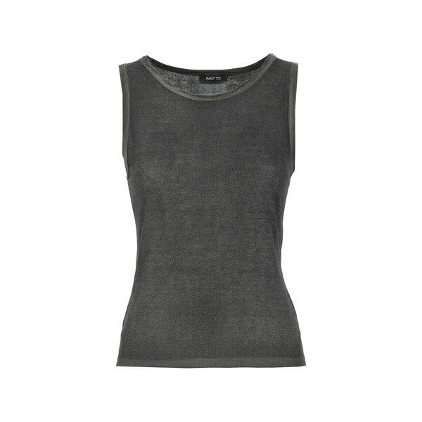 アヴァントワ レディース カットソー トップス Fine-ribbed tank top Grey