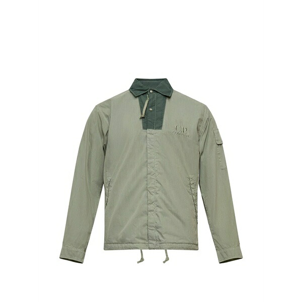 シーピーカンパニー メンズ シャツ トップス Logo-embroidered flap-pocket overshirt Green｜asty
