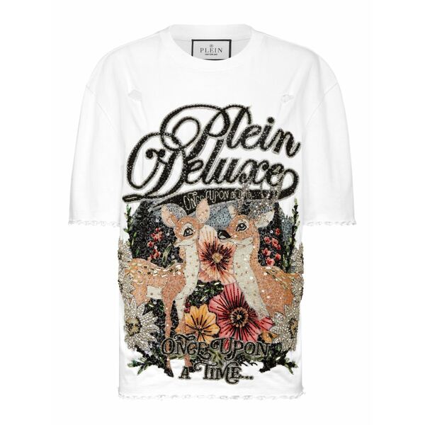 フィリッププレイン レディース Tシャツ トップス Fairy sequin-embellished t-shirt White|asty
