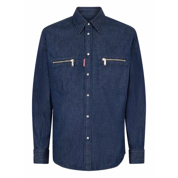 ディースクエアード メンズ シャツ トップス Zipped pocket biker shirt Blue|asty