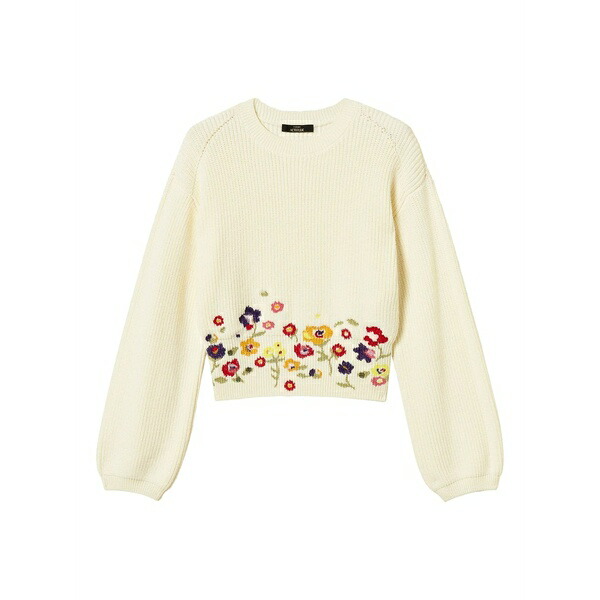 ツイン書き割り レディース 編み物\u0026プルオーバー アウター Floral-embroidered sweater White